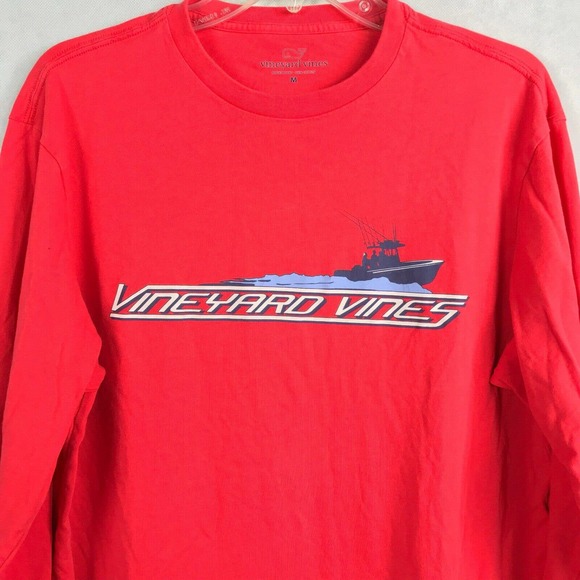 Vineyard Vines T-Shirt Mens Sz M Red Graphic Logo Cotton Long‎ Sleeve Stretch - Picture 3 of 9